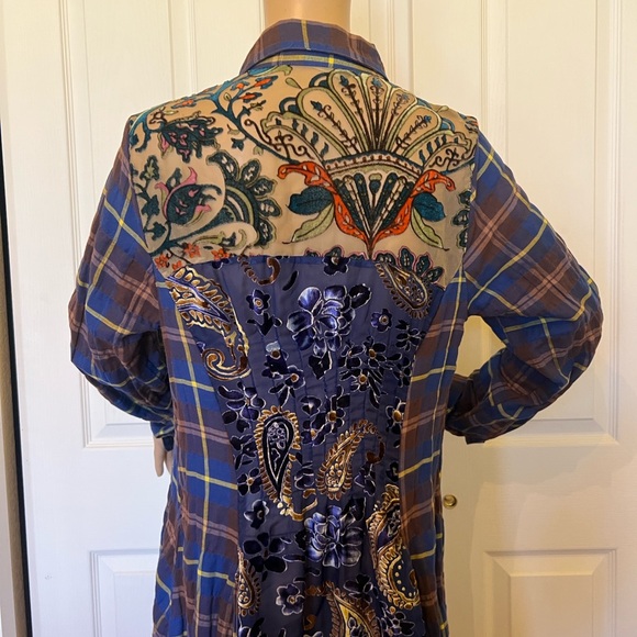 Aratta Silent JourneyPlaid Tunic Shirt dress . Sheer embroidered back Lg - Picture 11 of 14